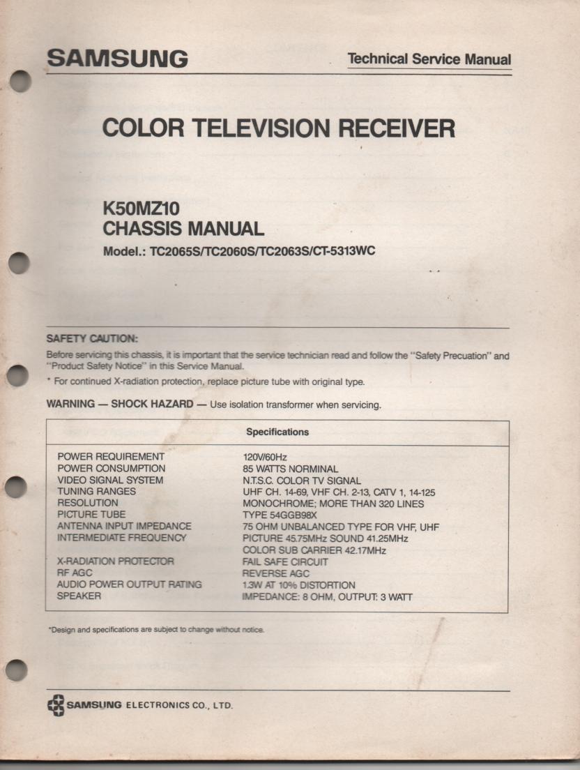 CT5313WC TC2065S TC2060S TC2063S Television Service Manual K50MZ10 Chassis Manual