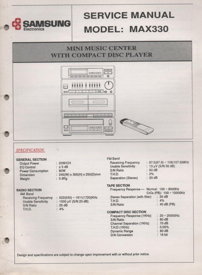 MAX330 Stereo System CD Player Service Manual