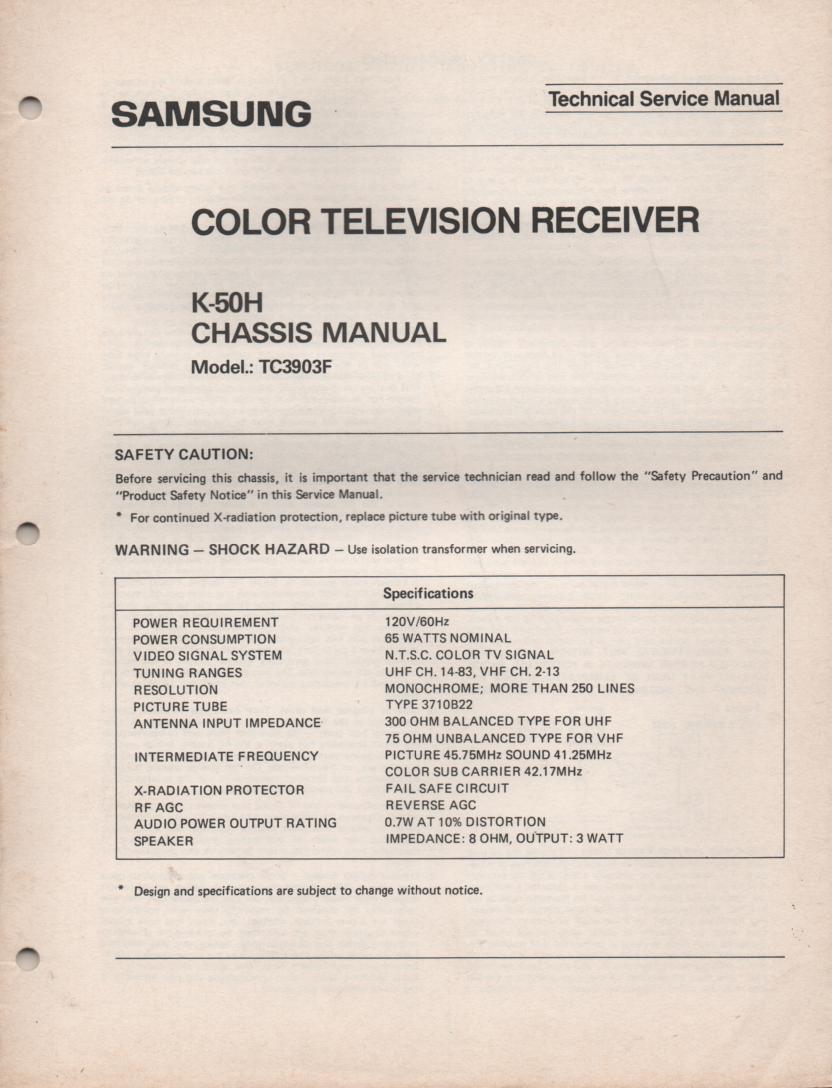 TC3903F TELEVISION Service Manual K50H Chassis Manual