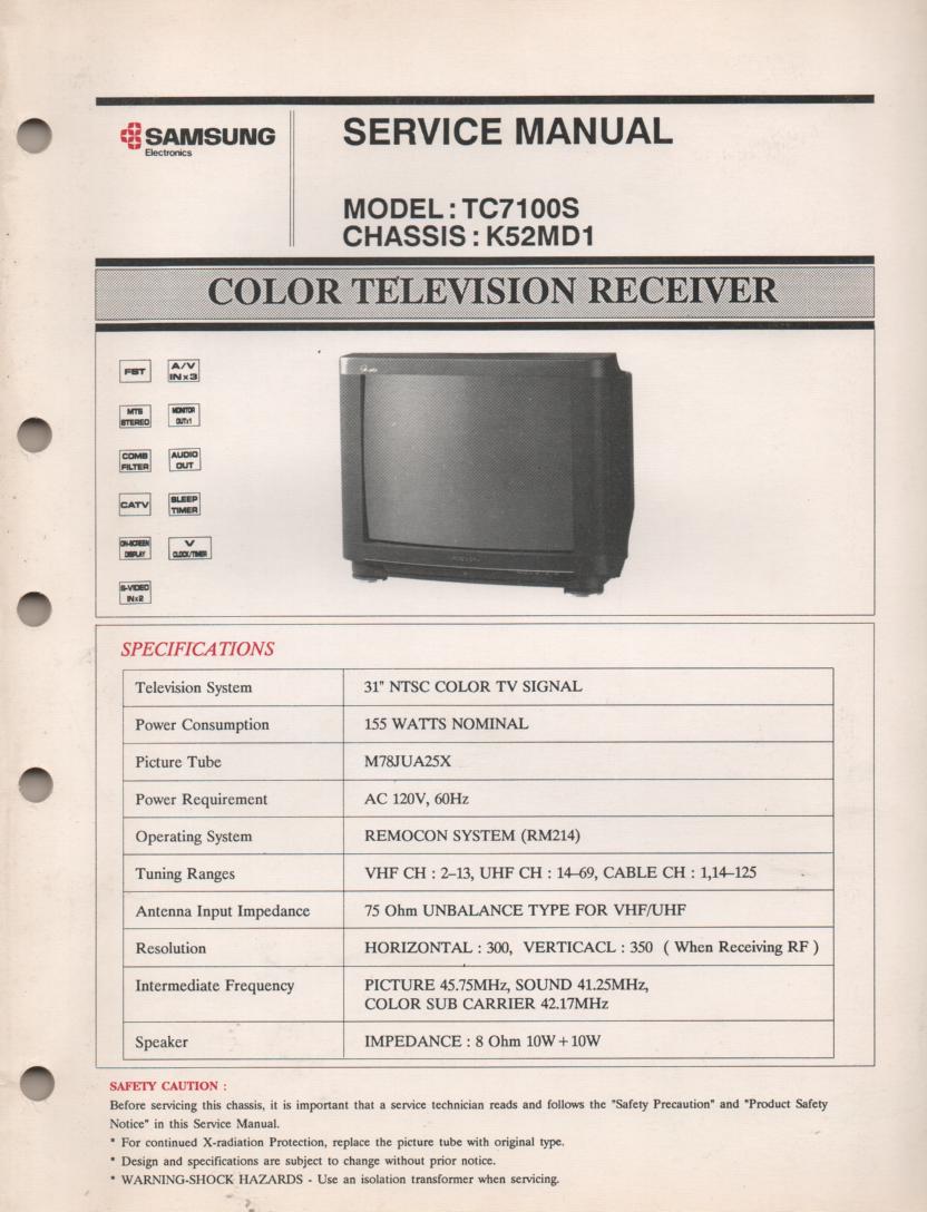 TC7100S Television Service Manual K52MD1 Chassis Manual..  Contains 8 Large foldouts.