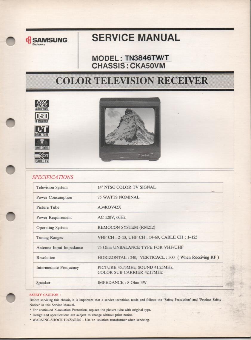 TN3846TW TN3846T Television Service Manual CKA50VM Chassis Manual