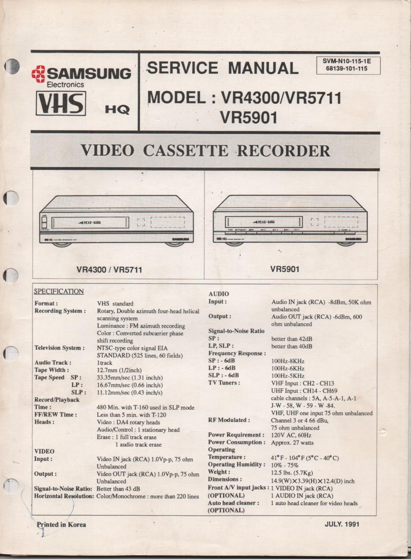 VR4300 VR5711 VR5901 VCR Service Manual 