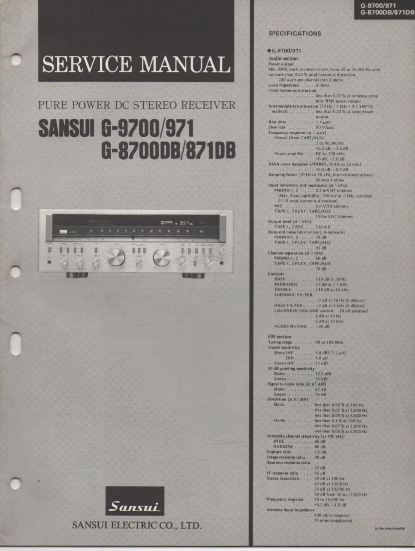 G-871DB G-971 G-8700DB G-9700 Receiver Service Manual  Sansui