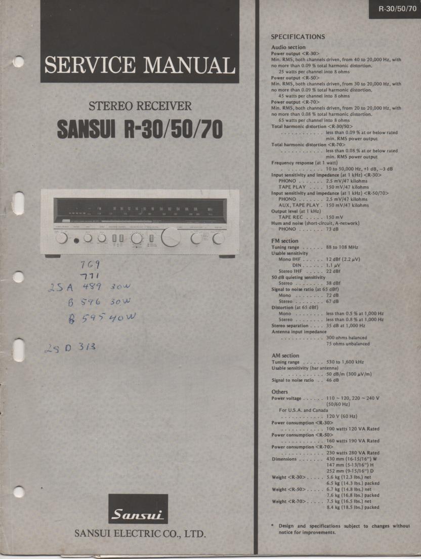R-30 R-50 R-70 Receiver Service Manual  Sansui
