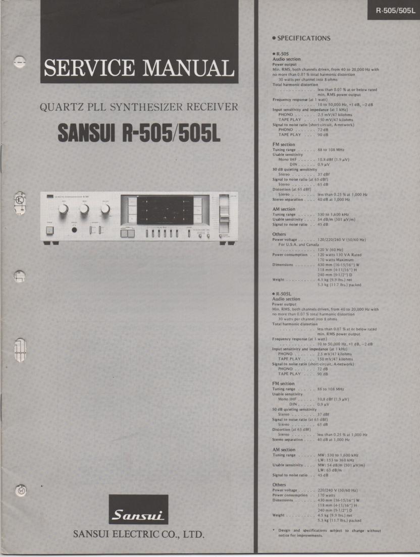 R-505 R-505L Receiver Service Manual  Sansui
