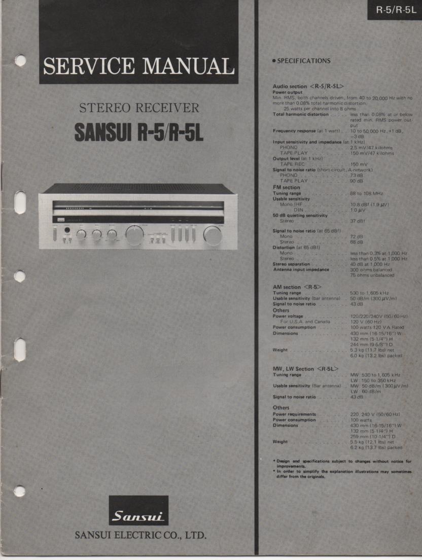 R-5 R-5L Receiver Service Manual  Sansui