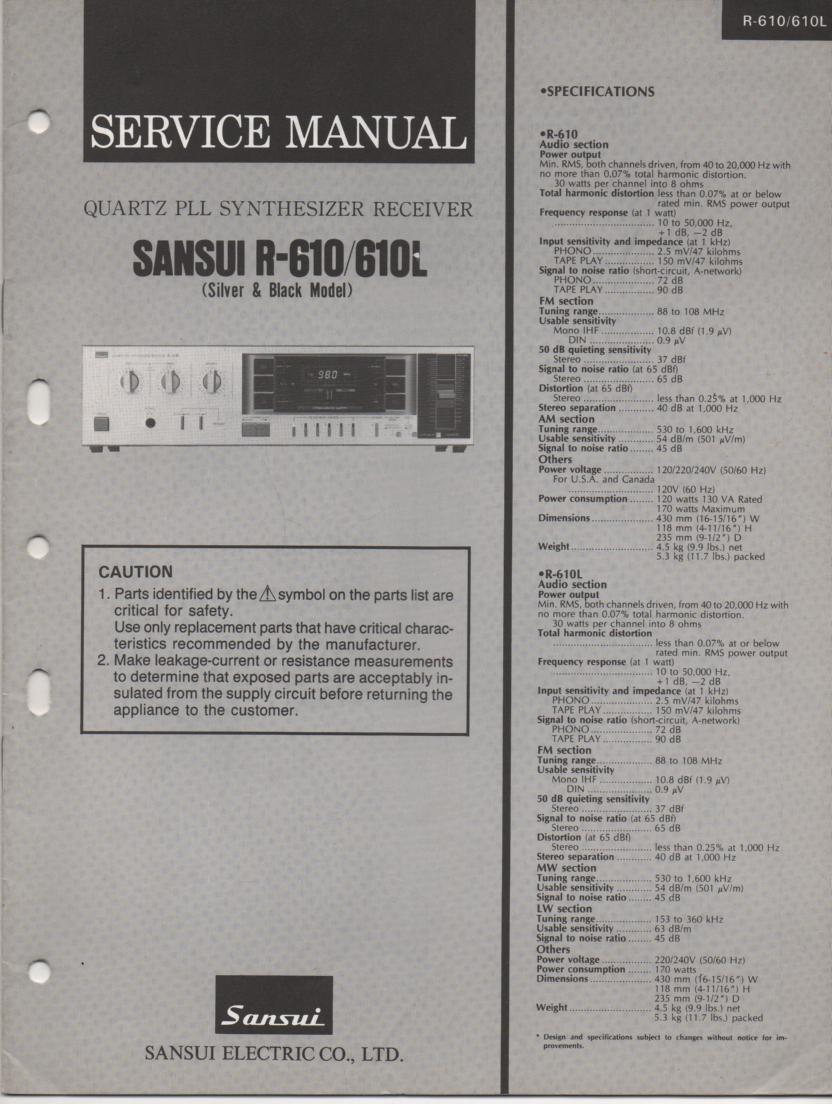 R-610 R-610L Receiver Service Manual  Sansui