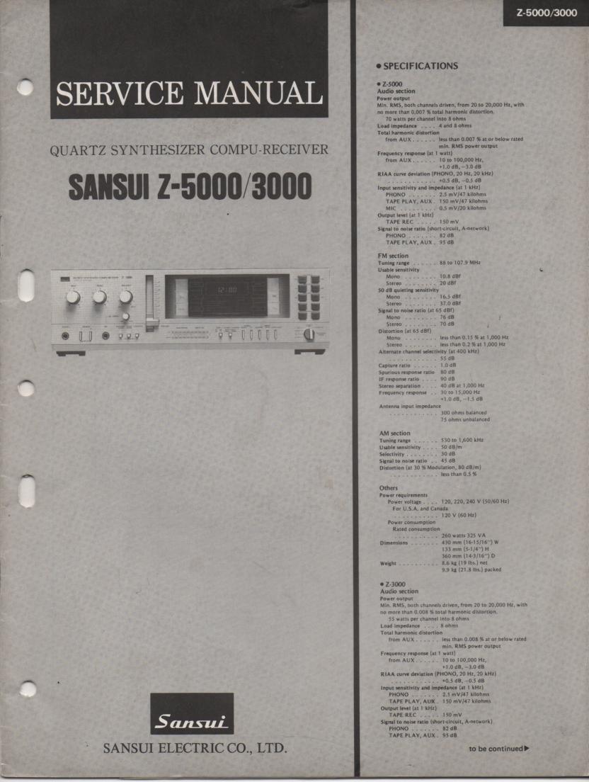 Z-3000 Z-5000 Receiver Service Manual  Sansui