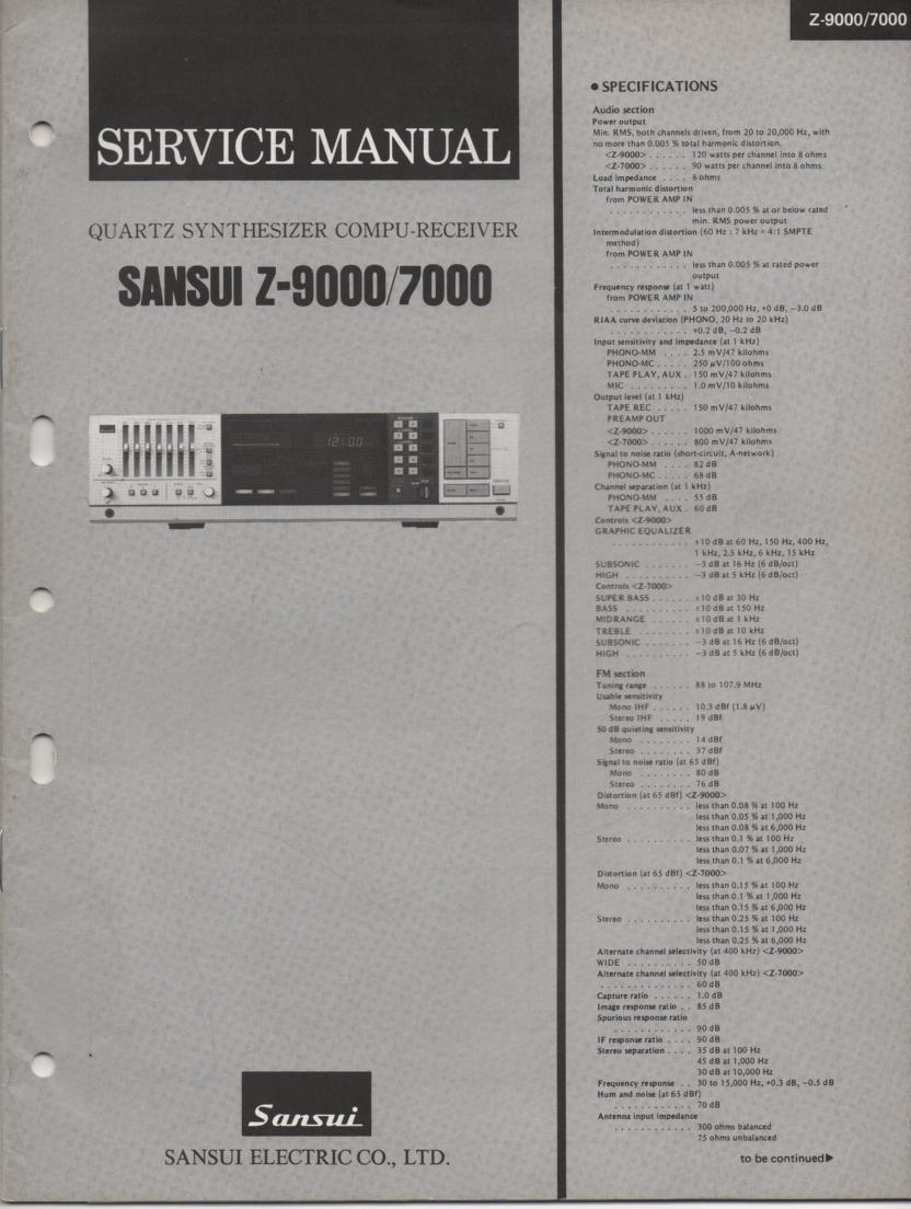 Z-7000 Z-9000 Receiver Service Manual  Sansui