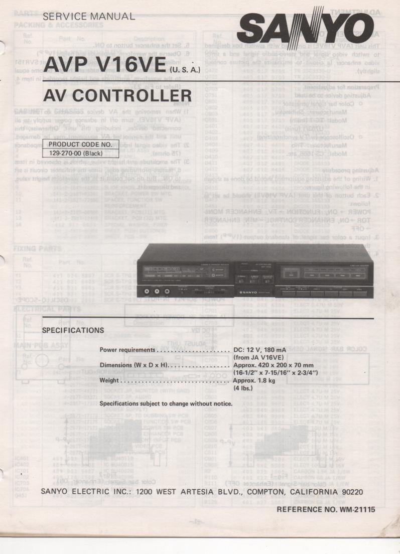 AVP V16E Audio Video Controller Service Manual