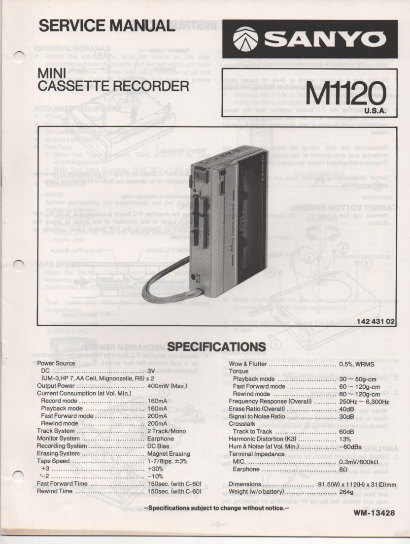 M1120 Mini Cassette Recorder Service Manual