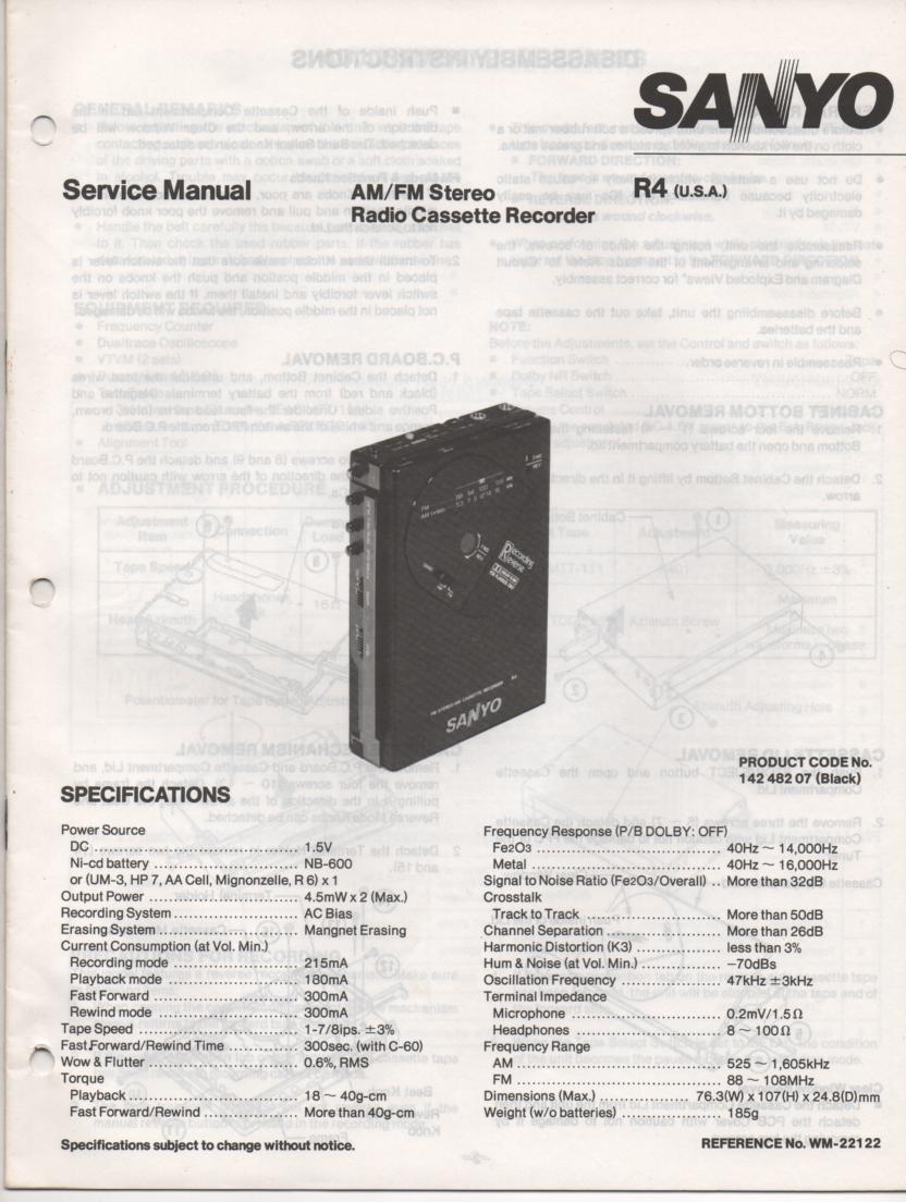 R4 AM FM Stereo Cassette Recorder Service Manual