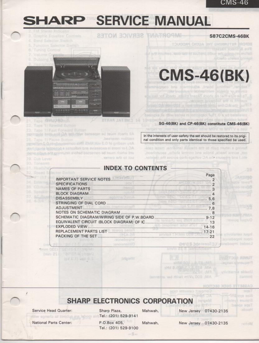 CMS-46 CMS-46BK SG-46 SP-46 Stereo System Service Manual