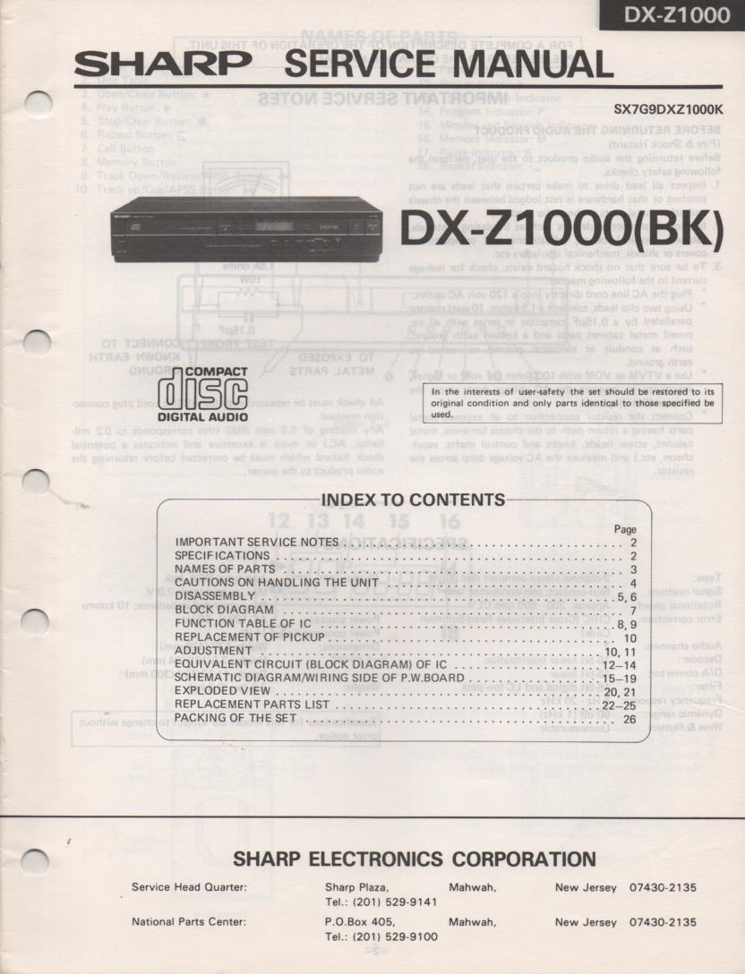 DX-Z1000BK CD Player Service Manual