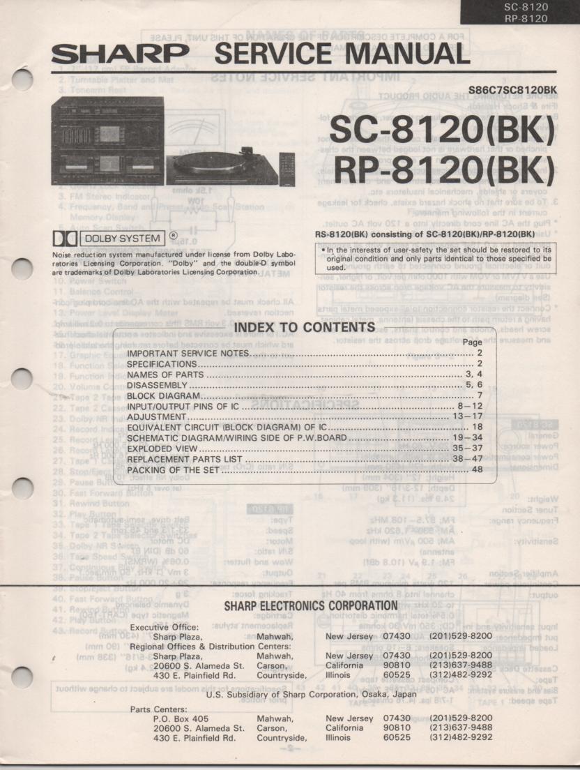 RS-8120BK SC-8120 RP-8120 Stereo System Service Manual