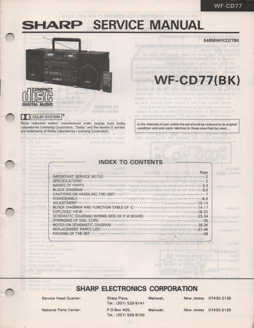 WF-CD77 CD Radio Service Manual