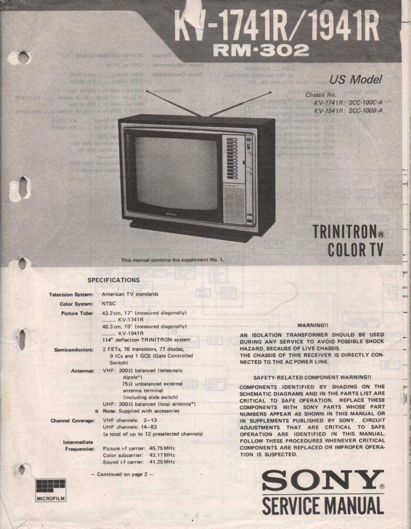 KV-1741R KV-1941R TV Service Manual with schematics..
Original Manual