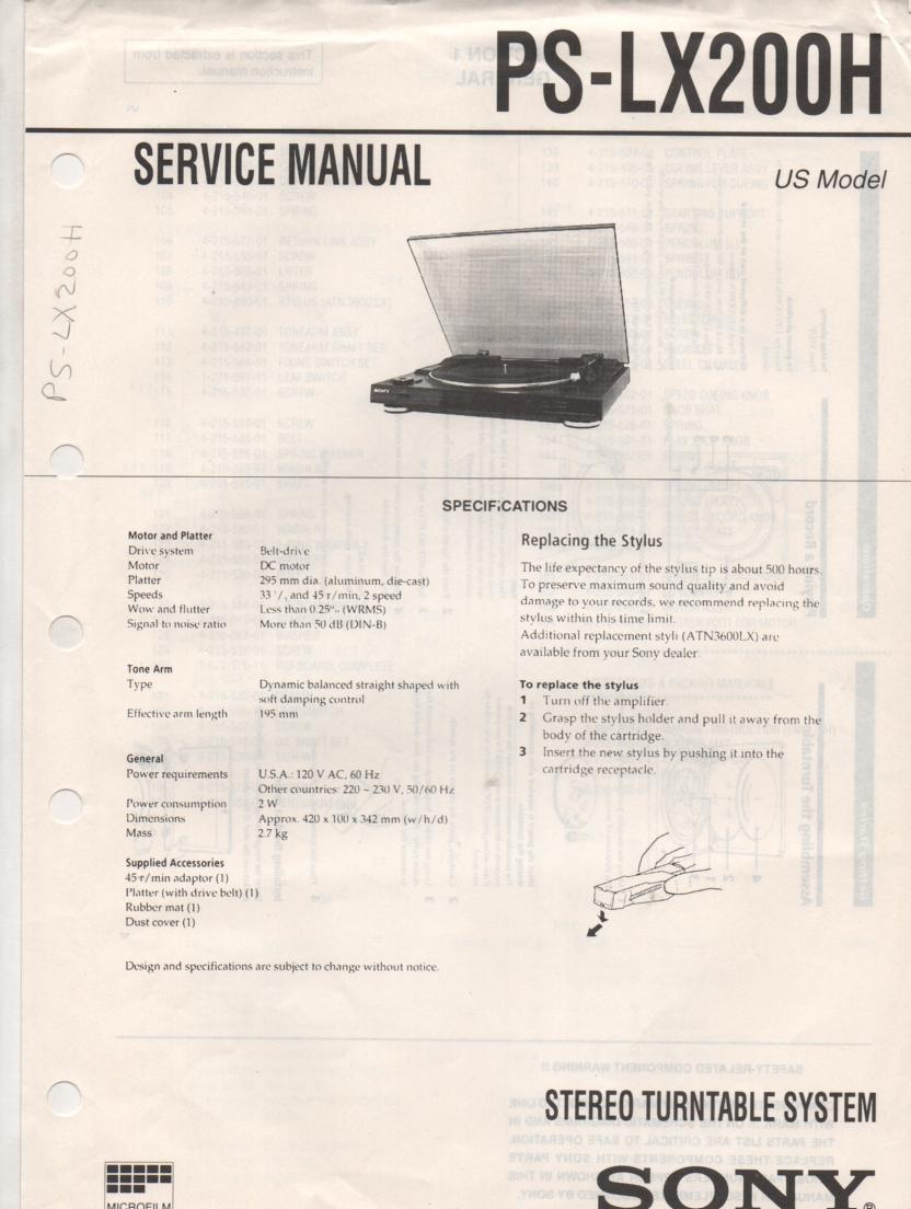 PS-LX200H Turntable Service Manual  Sony