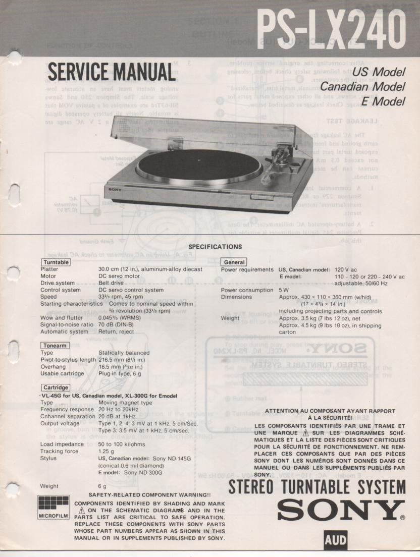 PS-LX240 Turntable Service Manual  Sony