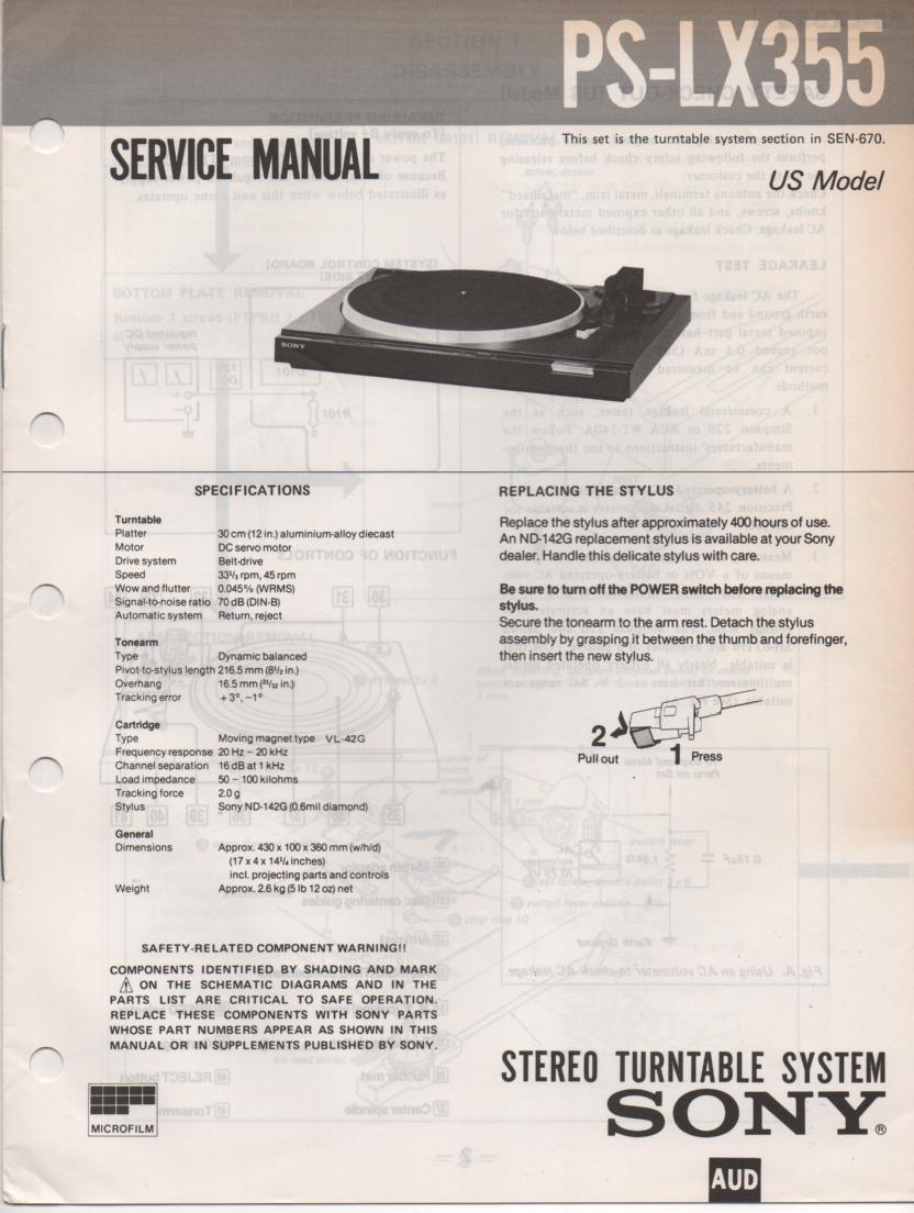 PS-LX355 Turntable Service Manual  Sony