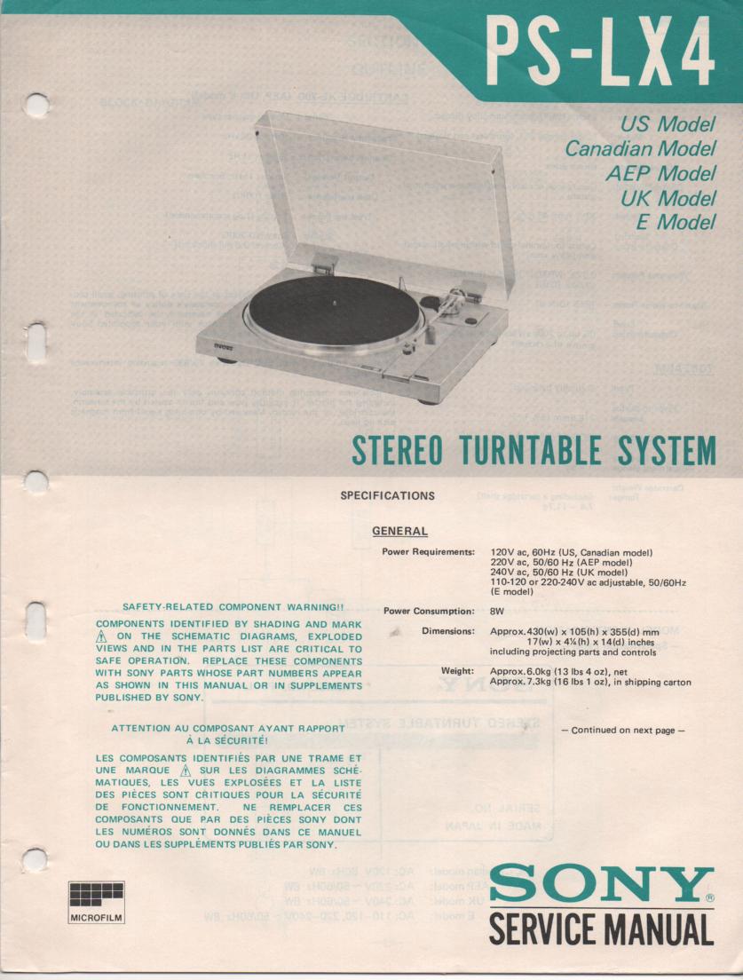 PS-LX4 Turntable Service Manual  Sony
