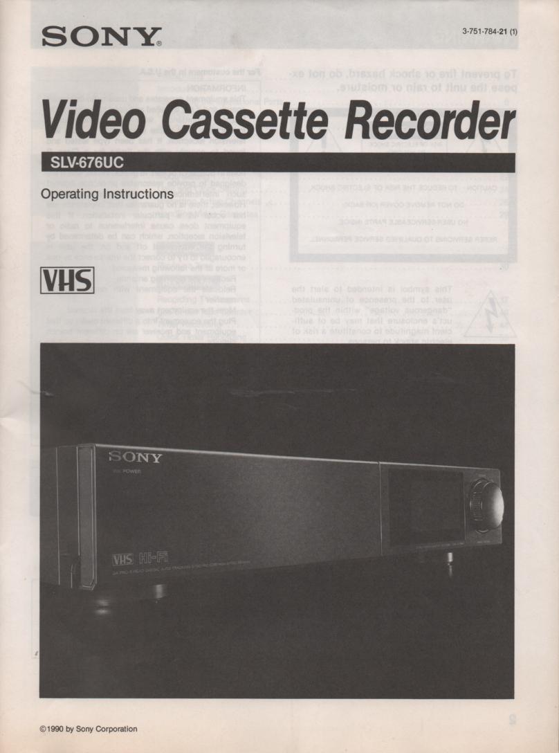SLV-676UC VCR Owners Operating Instruction Manual