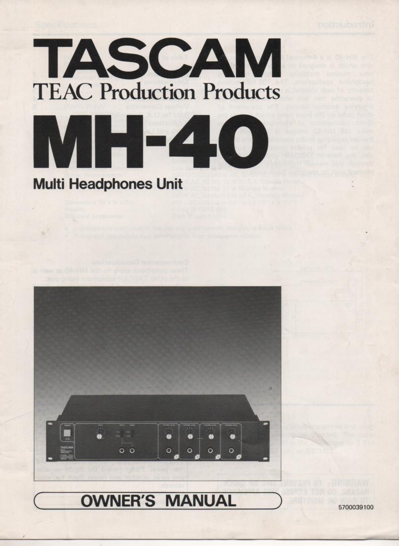 MH-40 Multi Headphone Unit Owners Manual with schematic