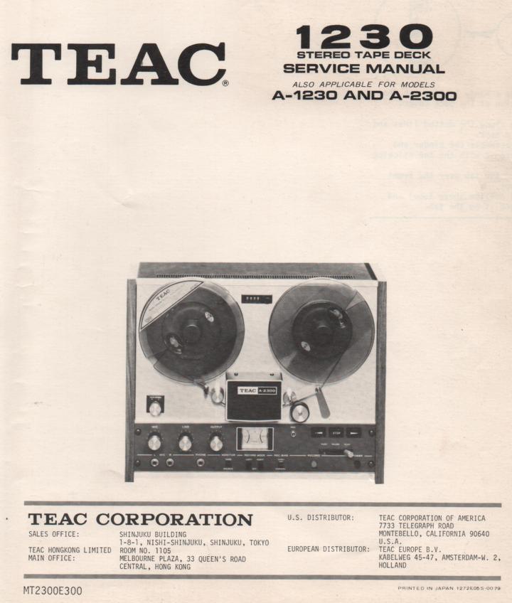 A-1230 A-1250 A-2300 A-2500 Reel to Reel Service Manual  TEAC