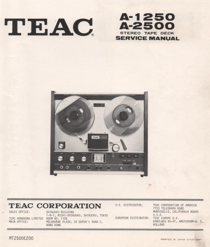 A-1250 A-2500 Reel to Reel Service Manual  TEAC