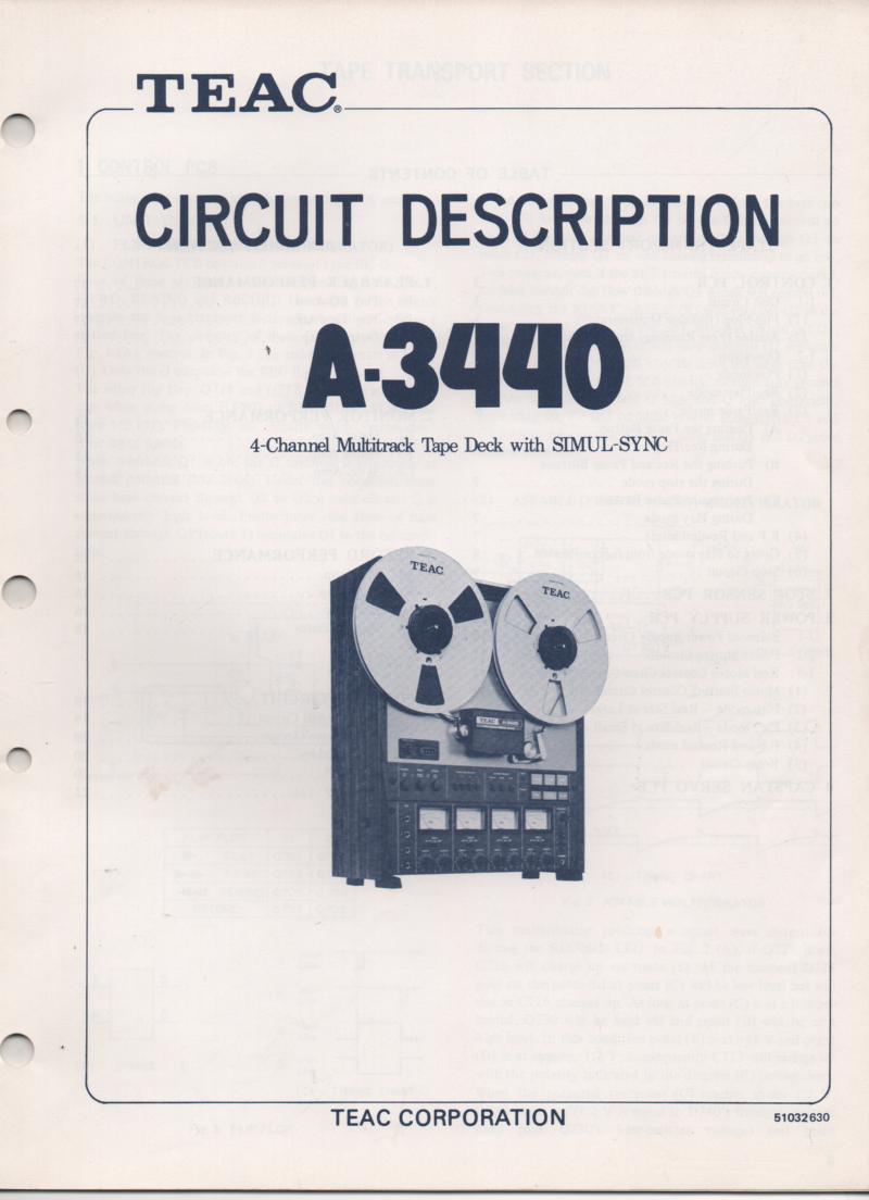 A-3440 Reel to Reel Circuit Description Service Manual  TEAC