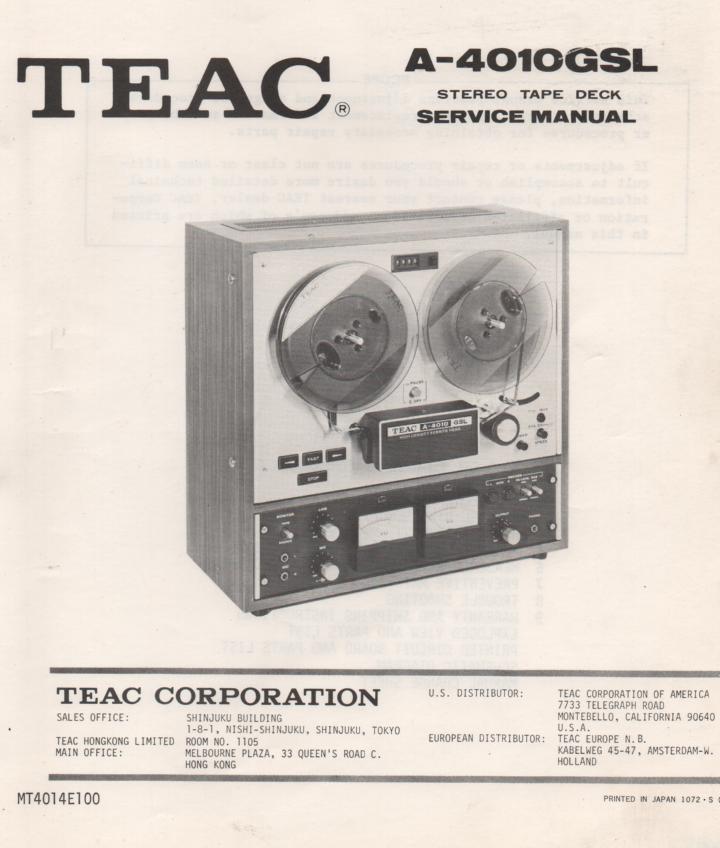 A-4010GSL Reel to Reel Service Manual  TEAC
