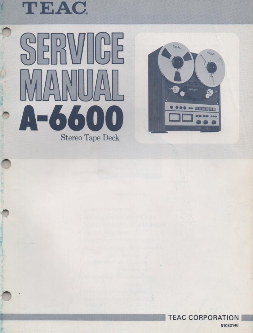 A-6600 Reel to Reel Service Manual  TEAC