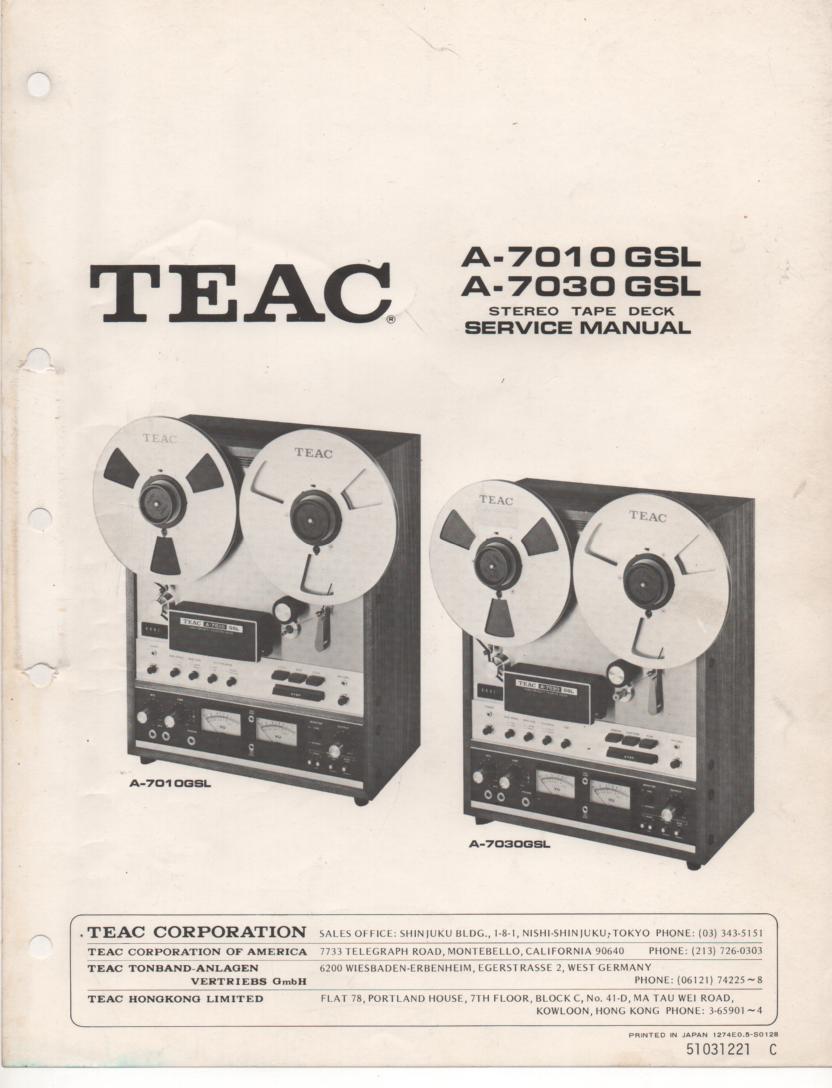 A-7030GSL Reel to Reel Service Manual  TEAC