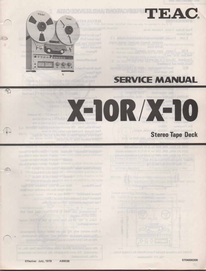 X-10 X-10R Reel to Reel Service Manual  TEAC