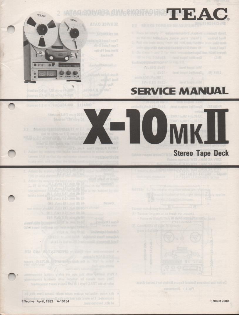 X-10MK II Reel to Reel Service Manual  TEAC