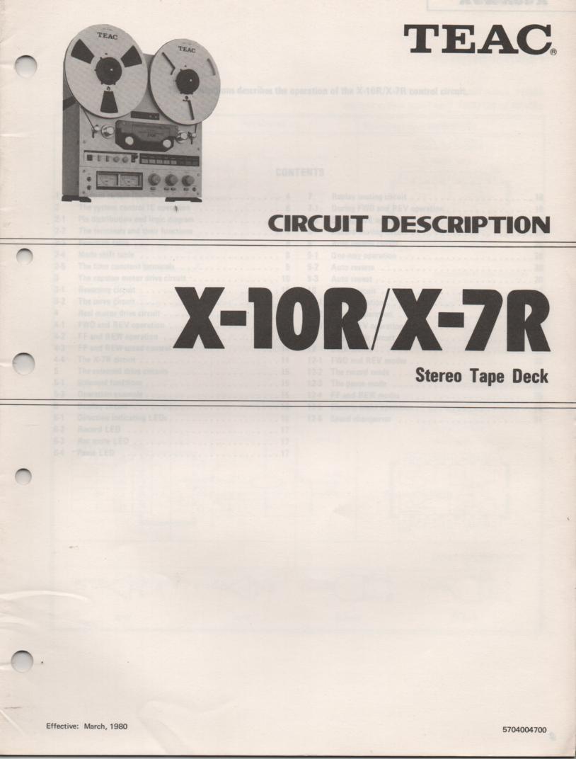 X-10R X-7R Reel to Reel Circuit Description Service Manual  TEAC