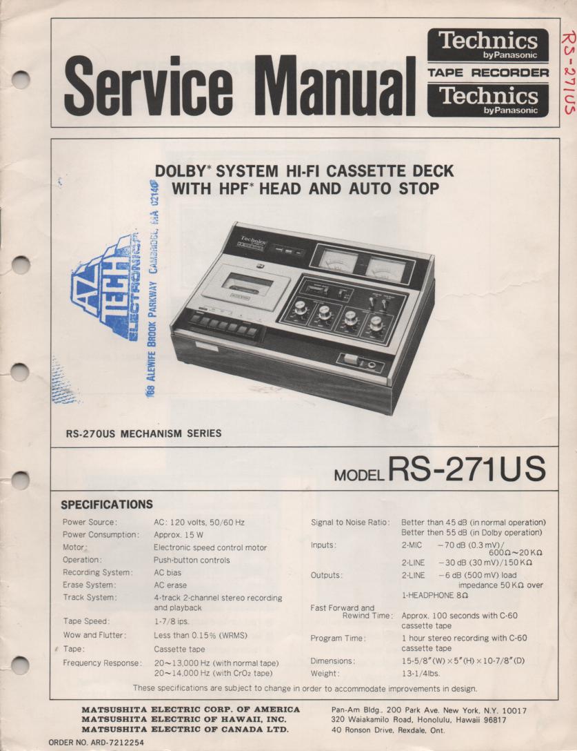 RS-271US Cassette Deck Service Instruction Manual