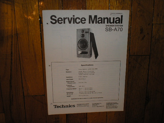 SB-A70 Speaker Service Manual  Technics  Speakers