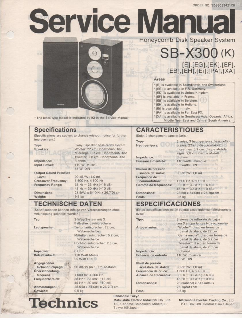 SB-X300 Speaker System Service Manual  Technics 