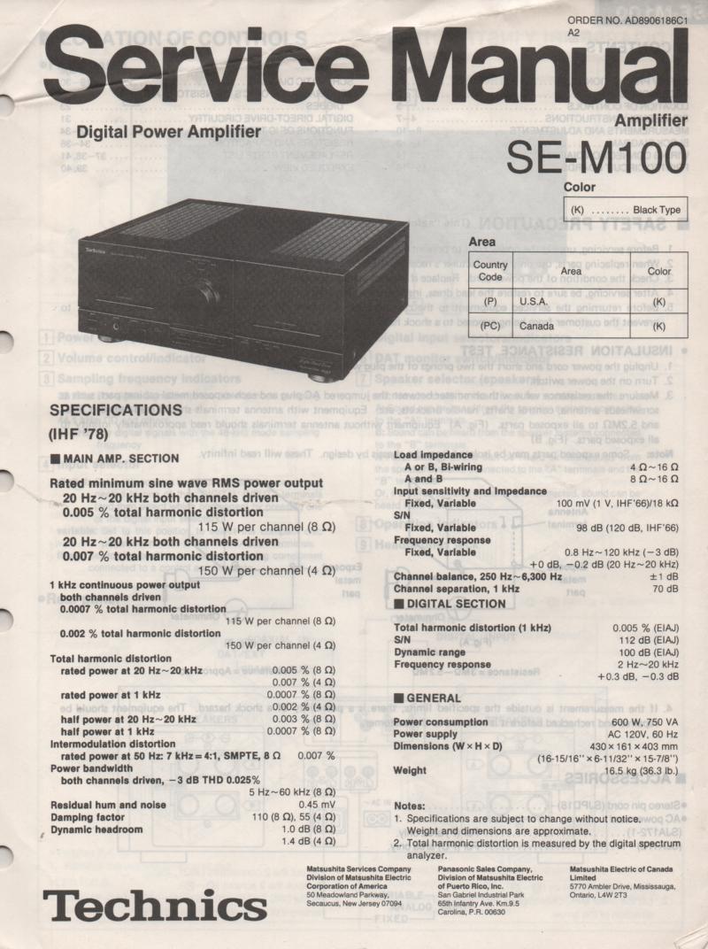 SE-M100 Power Amplifier Service Manual