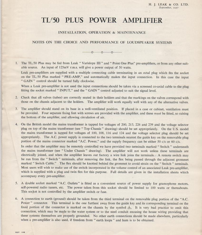 TL-50 Plus Power Amplifier Service Manual