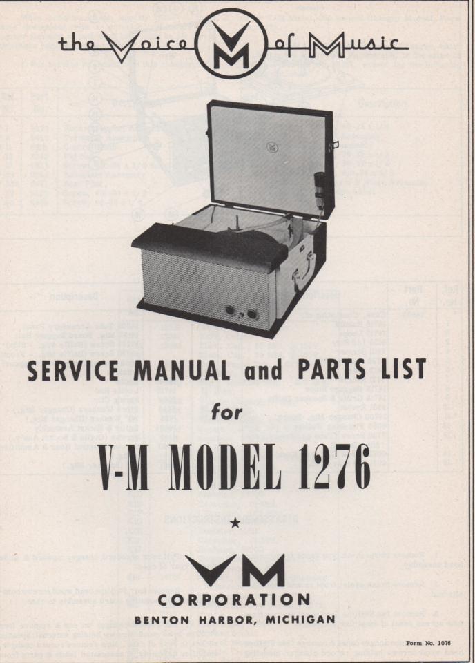 1276 Record Player Service Manual