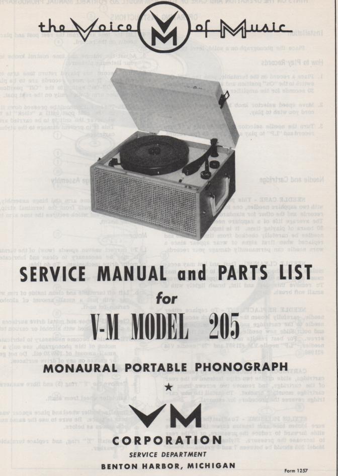 205 Portable Phonograph Service Manual