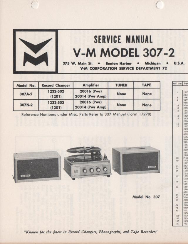 307-2 Portable Phonograph Service Manual  VOICE OF MUSIC
