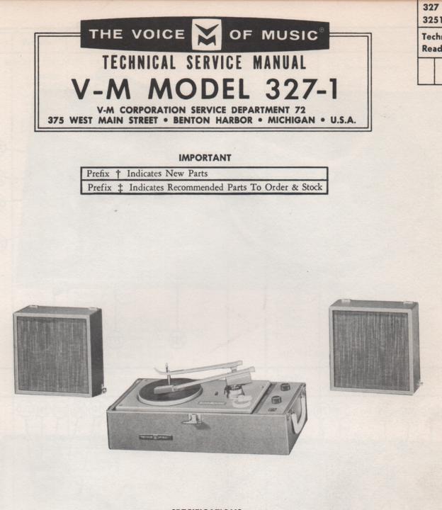 327-1 Phonograph Service Manual  VOICE OF MUSIC