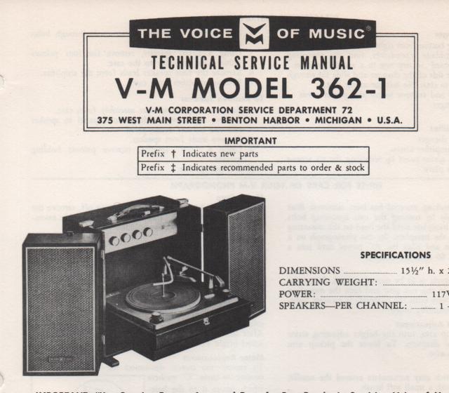 362-1 Phonograph Service Manual  VOICE OF MUSIC