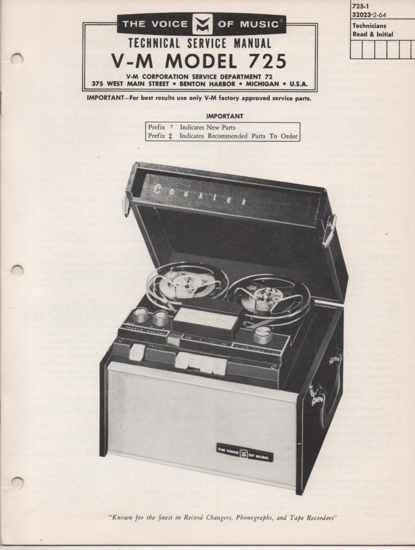 725 Reel to Reel Service Manual  VOICE OF MUSIC