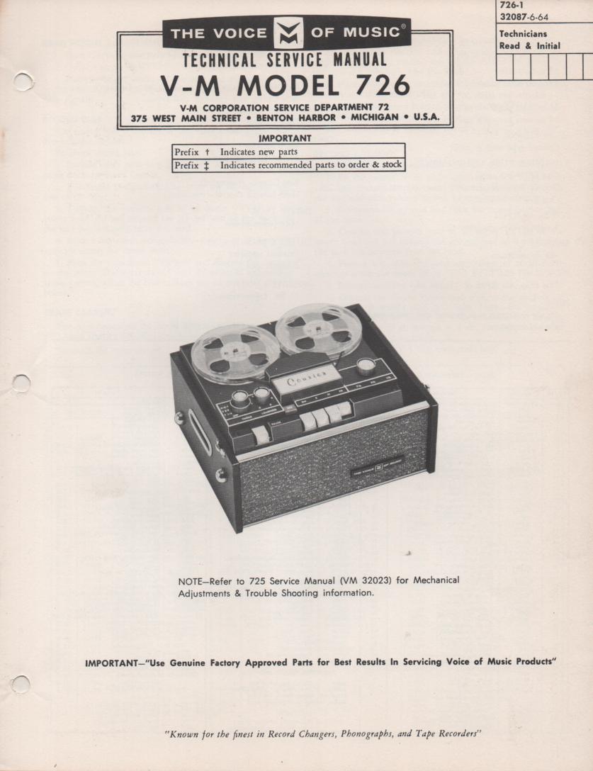 726 Reel to Reel Service Manual  VOICE OF MUSIC