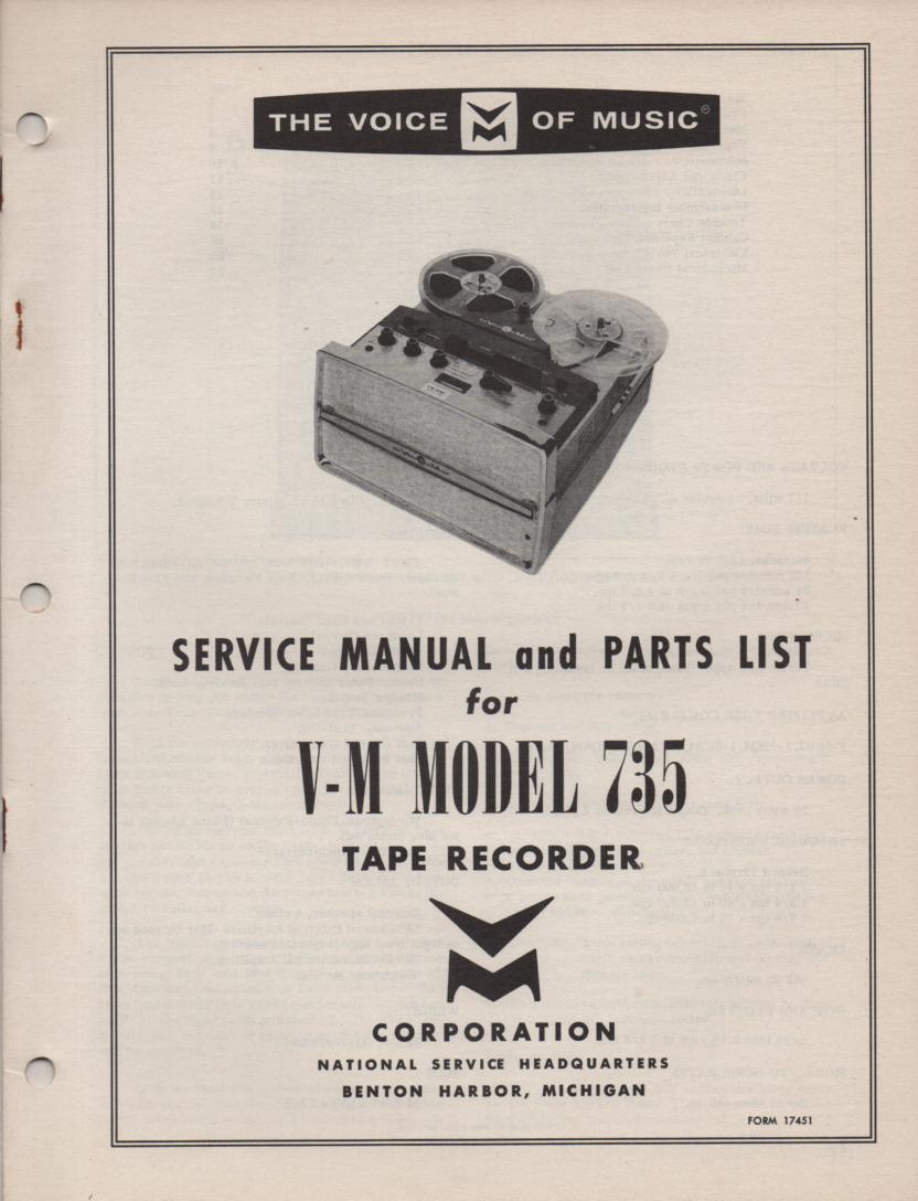 735 Reel to Reel Service Manual  VOICE OF MUSIC