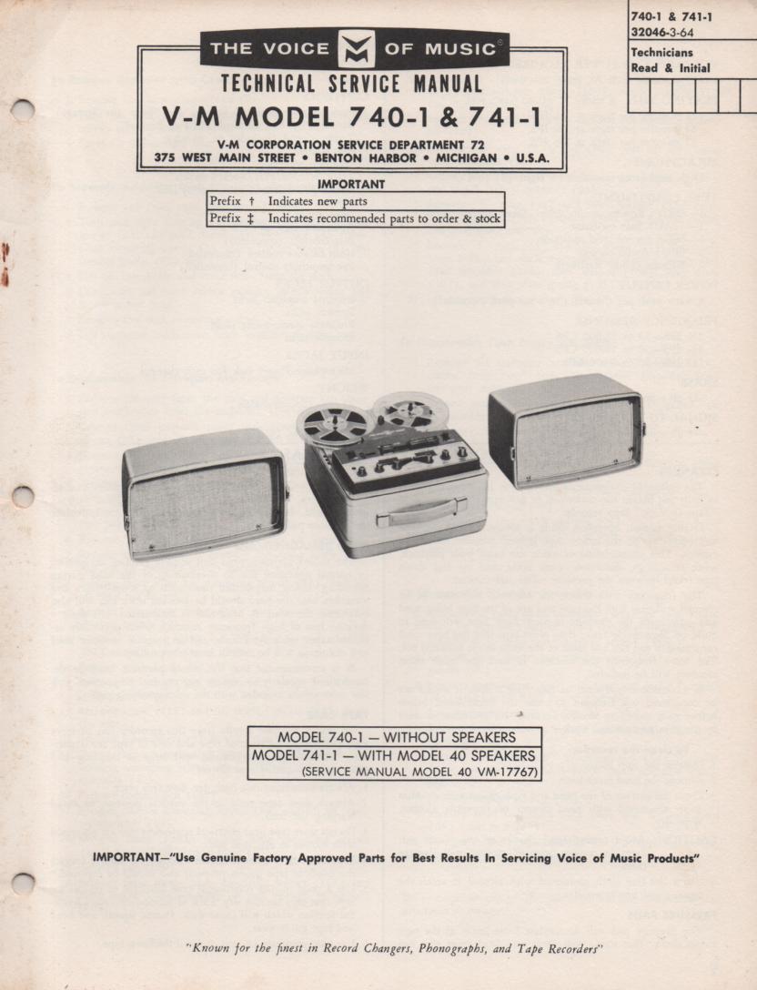 740-1 741-1 Reel to Reel Service Manual  VOICE OF MUSIC
